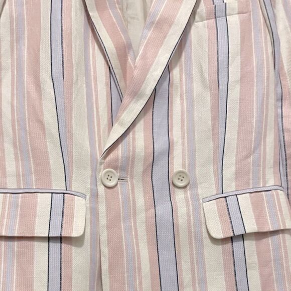 Rebecca Minkoff Grace Linen Blend Pastel Striped Double Breasted Blazer Size 0 - Picture 8 of 9